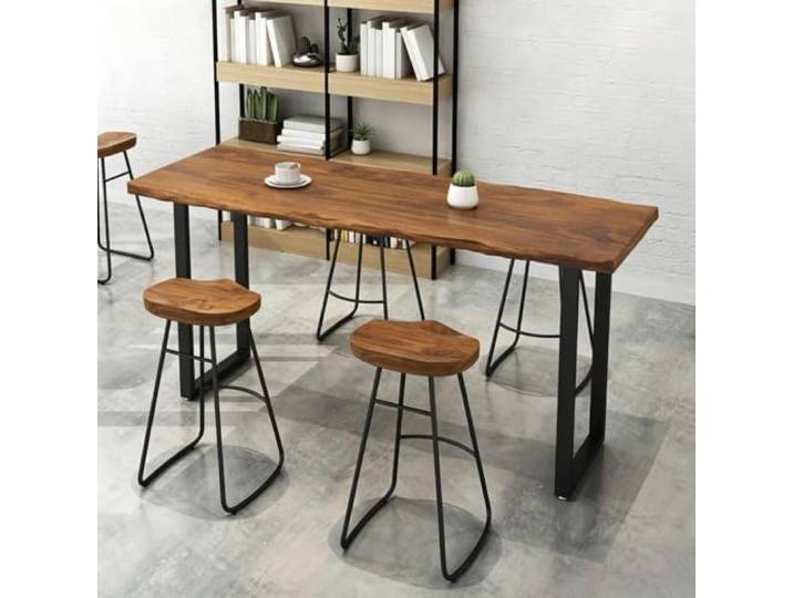 KEIFCUACLA Massivholz Bartisch, schmaler Stehtisch für Küche und Esszimmer Robuste Metallkonstruktion, rechteckige Arbeitsplatte, geeignet für Bistro und Innenbereich, Lieferung ohne Hocker