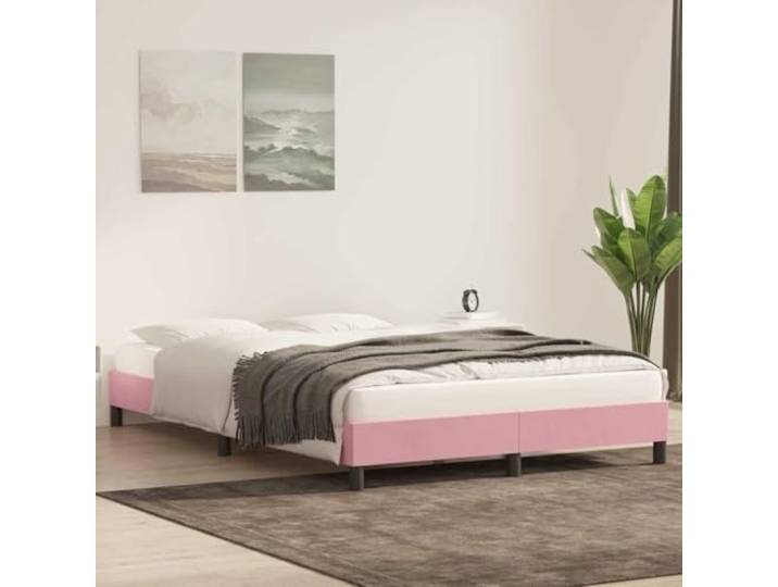 KTHLBRH Bettgestell ohne Matratze Rosa 140 x 220 cm Samt Lattenrost mit stabilen Beinen und mehrschichtigem Holzrahmen für Schlafzimmer
