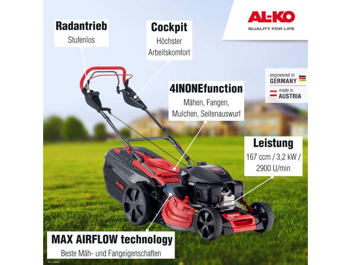 AL-KO Premium 521 VS-H, Schubrasenmäher, 1800 m², 51 cm, 70 l, 4 Rad/Räder, 167 cm³