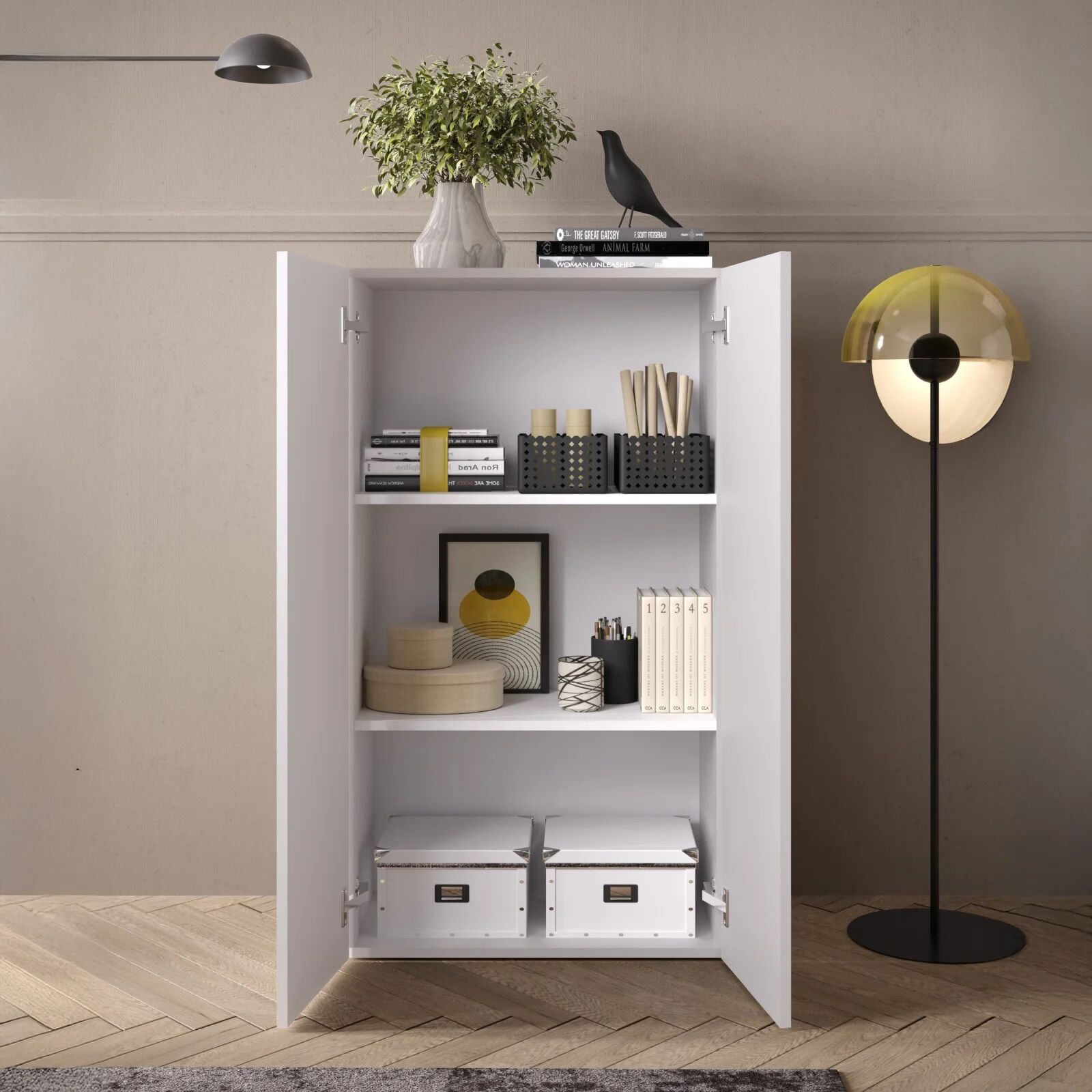 garneroarredamenti Mobile ufficio multiuso 63x114h cm 2 ante bianco lucido Jobby