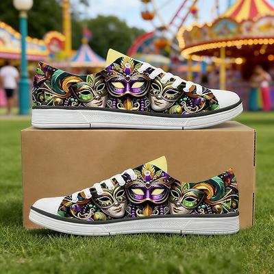 Damenschuhe Mardi Gras mit Konfetti-Druck Schnür-Leinensneakern - Stilvolle bequeme Freizeit-Schuhe für Karnevalsparaden Freizeitpark-Besuche Straßenfeiern sommerliche Ausflüge