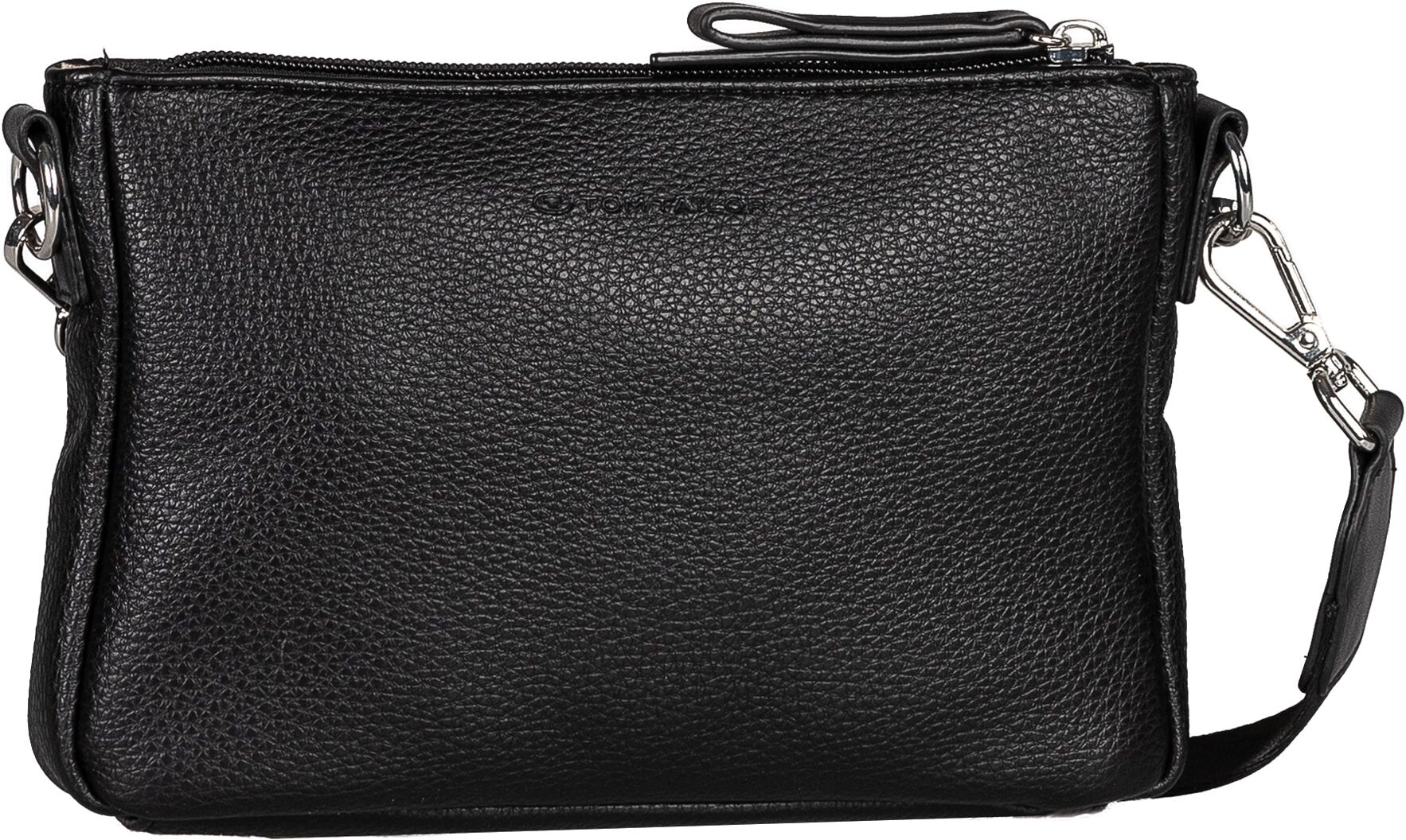 Umhängetasche TOM TAILOR "Jamila", Damen, Gr. B/H/T: 22cm x 14,5cm x 4,5cm, schwarz (schwarz, leooptik), Polyurethan, clean, gepflegt, geprägtes Muster, unifarben, Taschen Umhängetasche, moderne 2-in-1 Tasche mit Vortasche auch als Umhängetasche tragbar s