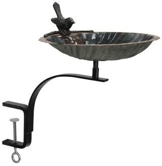 Achla Designs Scallop Shell Birdbath w/Rail Mount Bracket, 15.25 Inch Tall, Antique Brass Plated