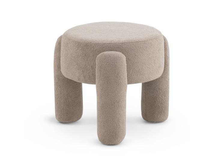 Structure du pouf et pieds tapissés en boucle taupe