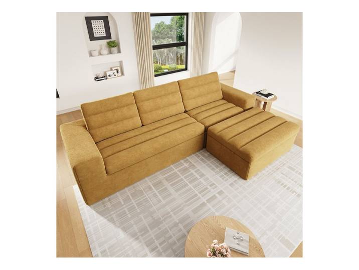 i@home Ecksofa L-förmiges Sofa, 3-Sitzer Sofa mit Hocker, rahmenloses Design,frei kombinierbar,ohne Montage,Chenille-Gewebe