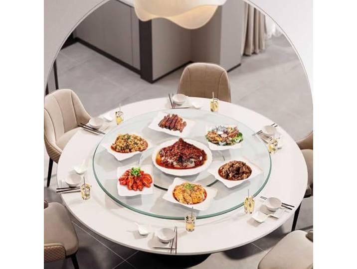 Großer runder Lazy Susan-Drehteller für Esstische transparentes Drehtablett mit geräuscharmen Mittelstücken 60/70/80/90/100cm drehbare Servierplatte aus gehärtetem Glas(Ø 80cm/31.5in)