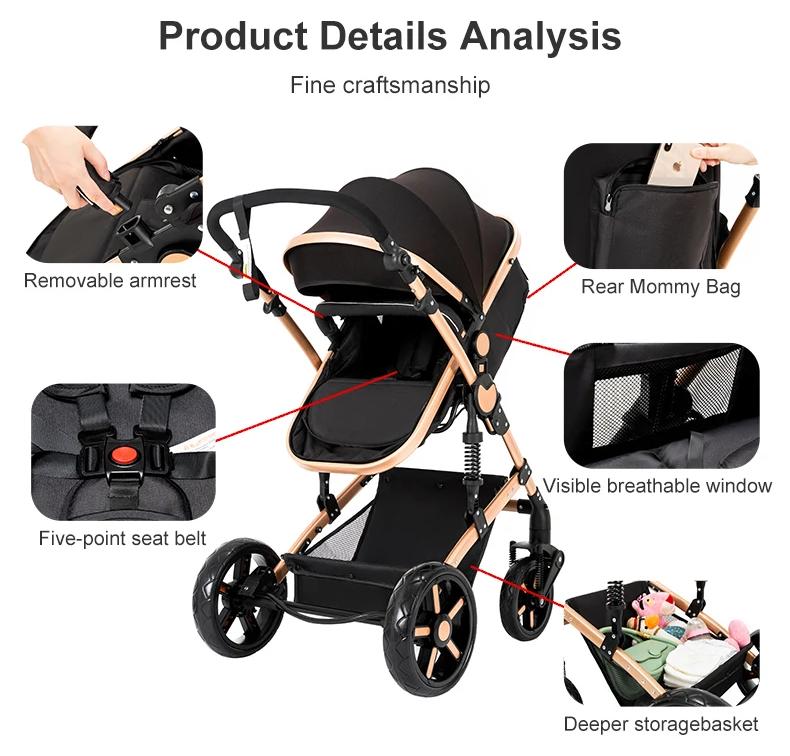 Kinderwagen - 3-in-1-Kombikinderwagen - Für geborene - Wendeaufsatz - Faltbar - Babyschalenkompatibel - Federung - Schwarz/Gold