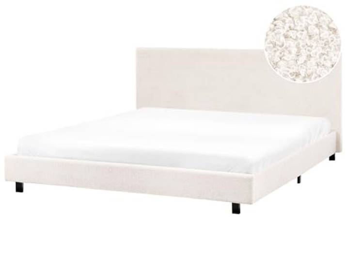 Beliani Polsterbett Bouclé Creme weiß Lattenrost 180x200 cm Stoffbett Bettgestell Albi