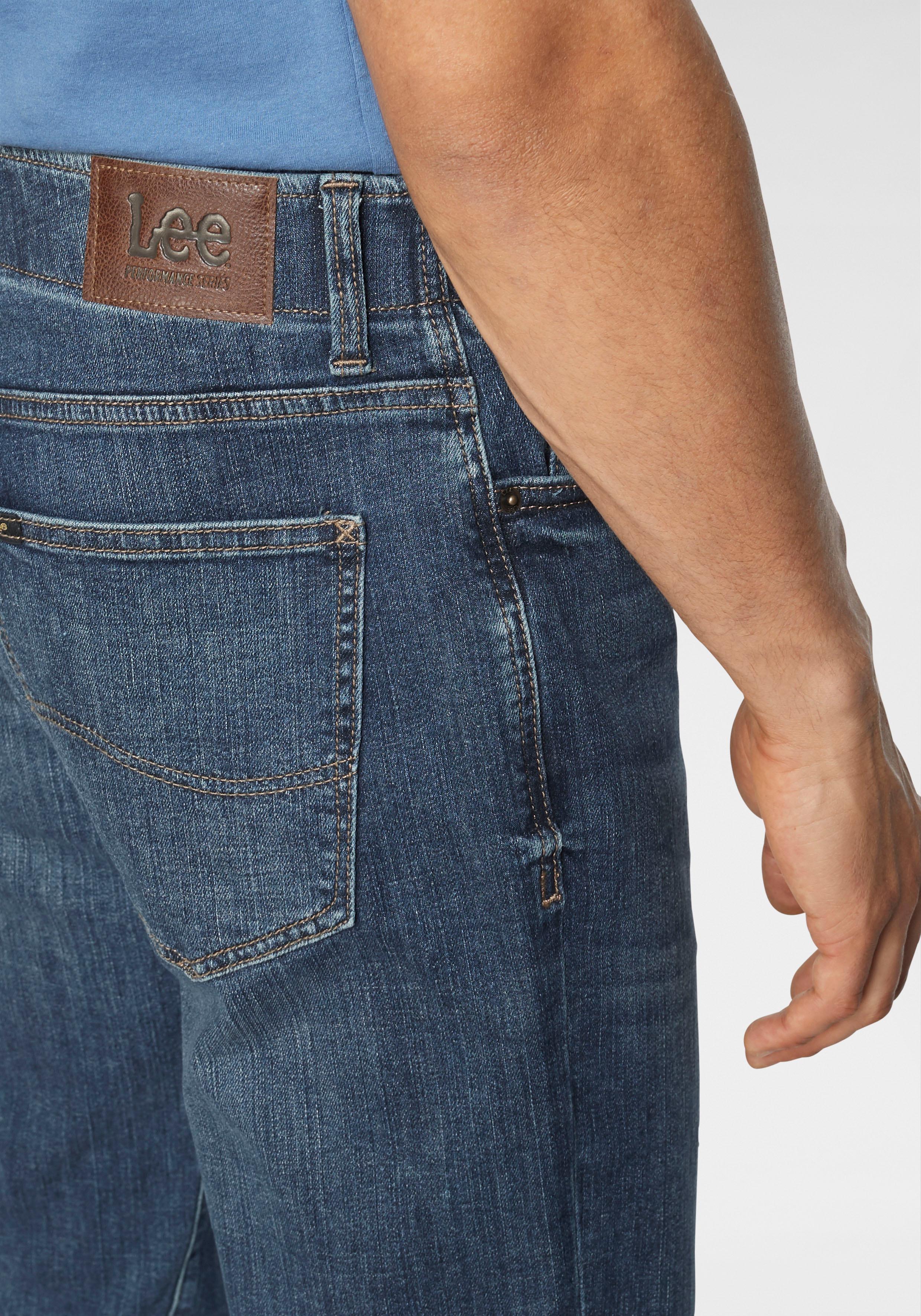 Straight-Jeans LEE "Extreme Motion", Herren, Gr. 31, Länge 32, blau (maddox), Denim/Jeans, Obermaterial: 98% Baumwolle, 2% Elasthan, normal lang, Jeans Straight-Jeans, Extreme Motion Stretchware maddox 31, Länge 32