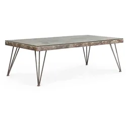 Couchtisch Atlantique aus Stahl und Glas, klassisches Design, natur, Weltkarten-Dekor, 140x75 cm