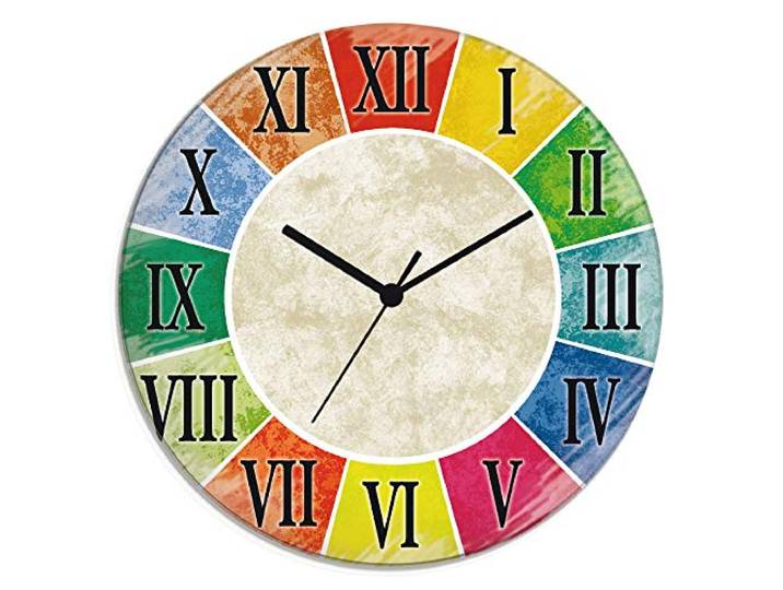 ARTLAND Wanddeko Wanduhr ohne Tickgeräusche Glas Quarzuhr Ø 30 cm Rund Lautlos Römische Ziffern Zahlen Römisch Retro Kunst Used Bunt S7IX