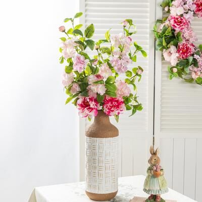 "Glitzhome 28""H Set of 2 Pink Hydrangea, Peony & Cherry Pick"