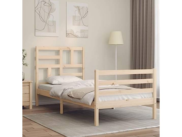 RJPLMFV Bettgestell, 100 x 200 cm, Massivholz, Kiefer Ohne Matratze, Lattenrost im Lieferumfang enthalten, Kopfteil zur Unterstützung der Lendenwirbelsäule, robust und langlebig