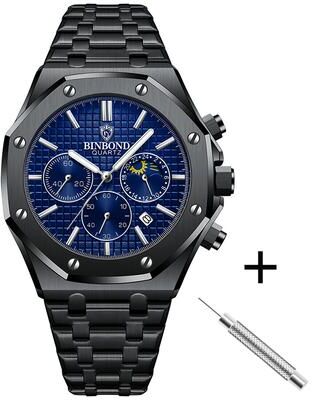 Youfap Market Luxury Waterproof Stainless Steel Watch, Luminous Wristwatch For Men black Blue