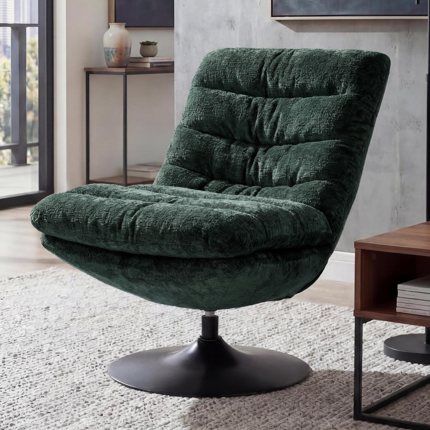 Loungesessel MCW-Q29, Cocktail-/Polster-/Relaxsessel Sessel drehbar Stoff Chenille (470g/m²) Stahl ~ grün