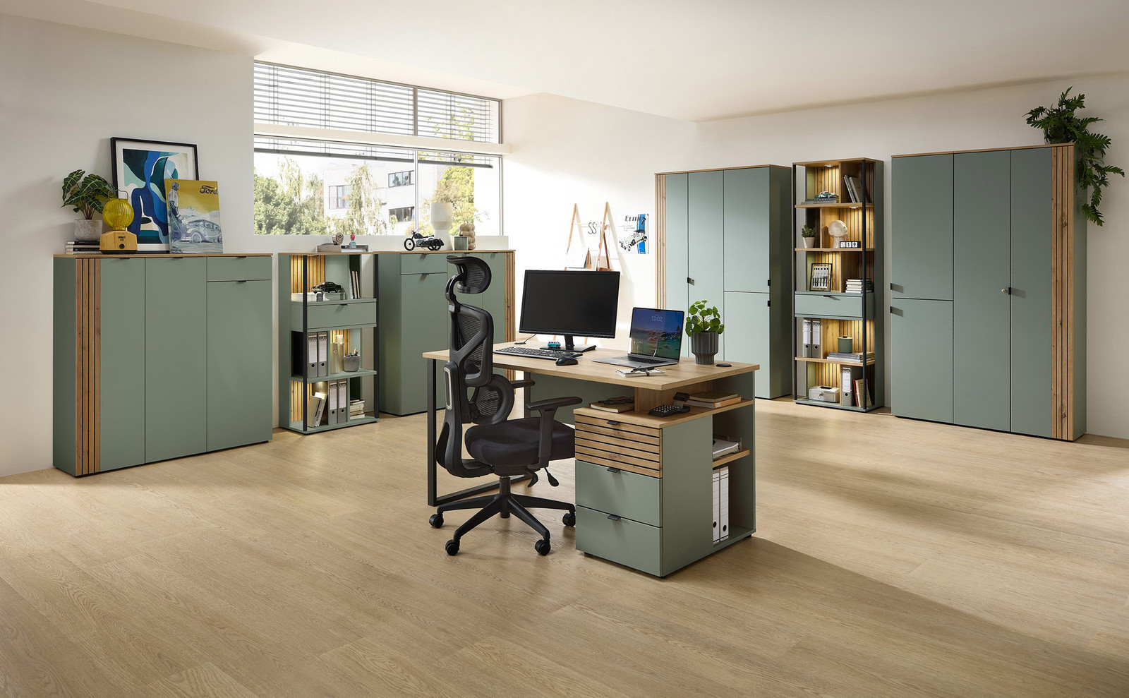 home24 Archiefkast Besco type A groen/mintgrijs