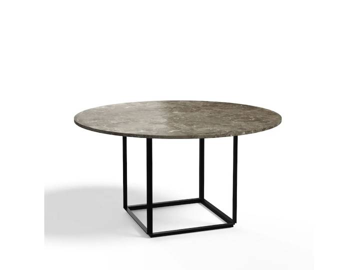 New Works Florence Esstisch rund gris du marais marble, ø145cm, Schwarzes Gestell