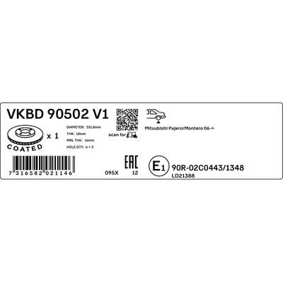 SKF Bremsscheibe VKBD 90502 V1 332mm 18mm für MITSUBISHI