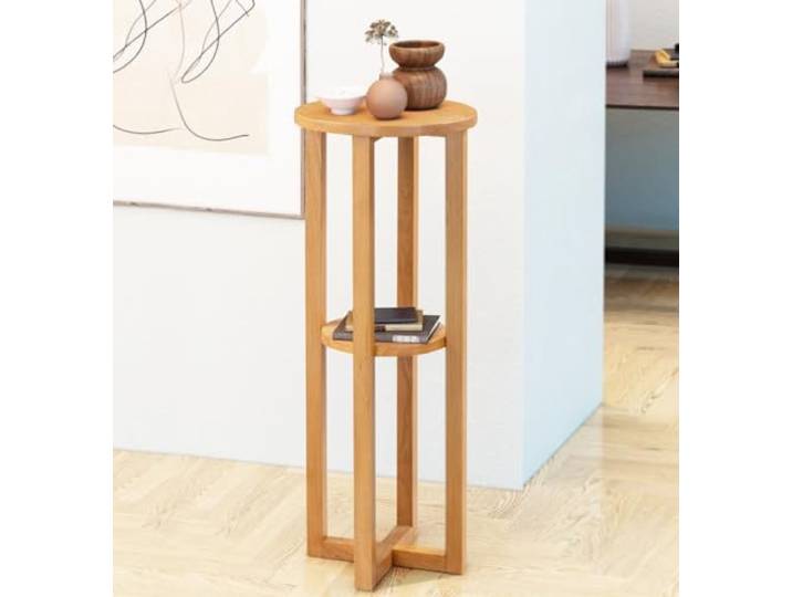 Hallowood Furniture Waverly Beistelltisch aus Eiche, runder Beistelltisch mit Ablage, schmaler Hochtisch, schmaler Wohnzimmertisch, Beistelltische aus massiver Eiche für Schlafzimmer, kleine Räume