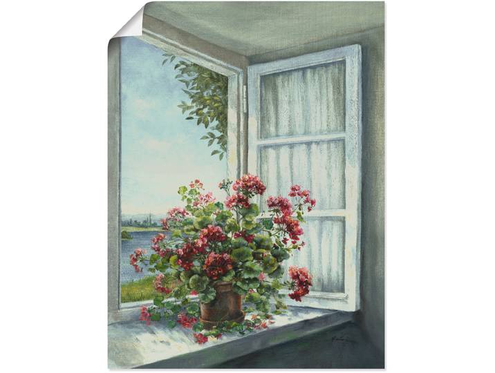 Wandbild ARTLAND Geranien am Fenster , weiss (farbe bild(er): weiß), B:45cm H:60cm, Bilder, Wandbild, als Leinwandbild, Poster in verschied. Grössen