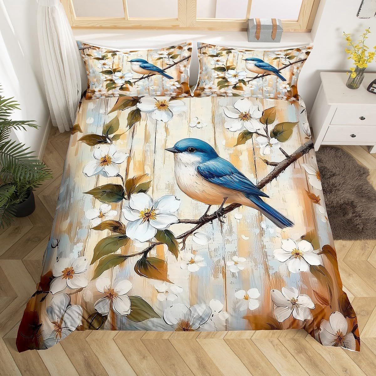 Omkeerbaar Dekbedovertrek Set in Beige Blauw - 200x200 cm