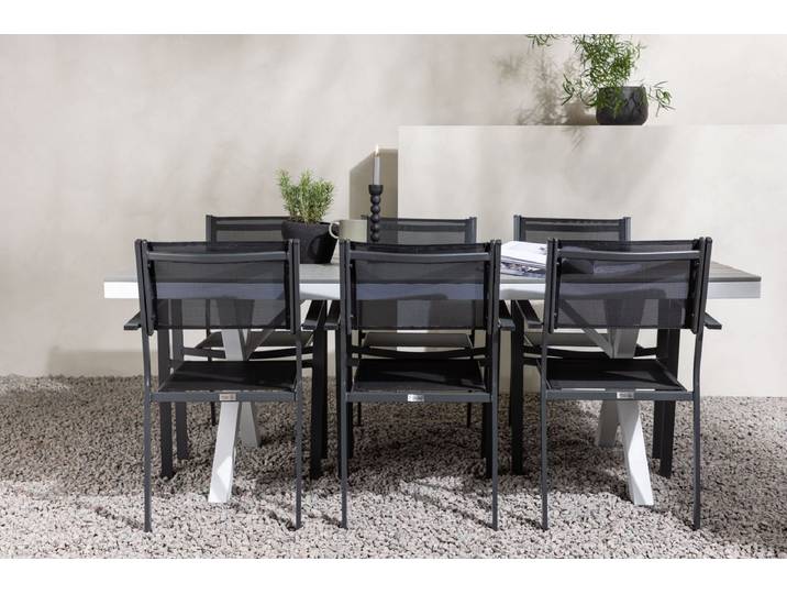 Garten Essgruppe Amaro – 7-teiliges Gartenmöbel-Set in Schwarz Weiß - Schwarz-Weiß - Luxusbetten24