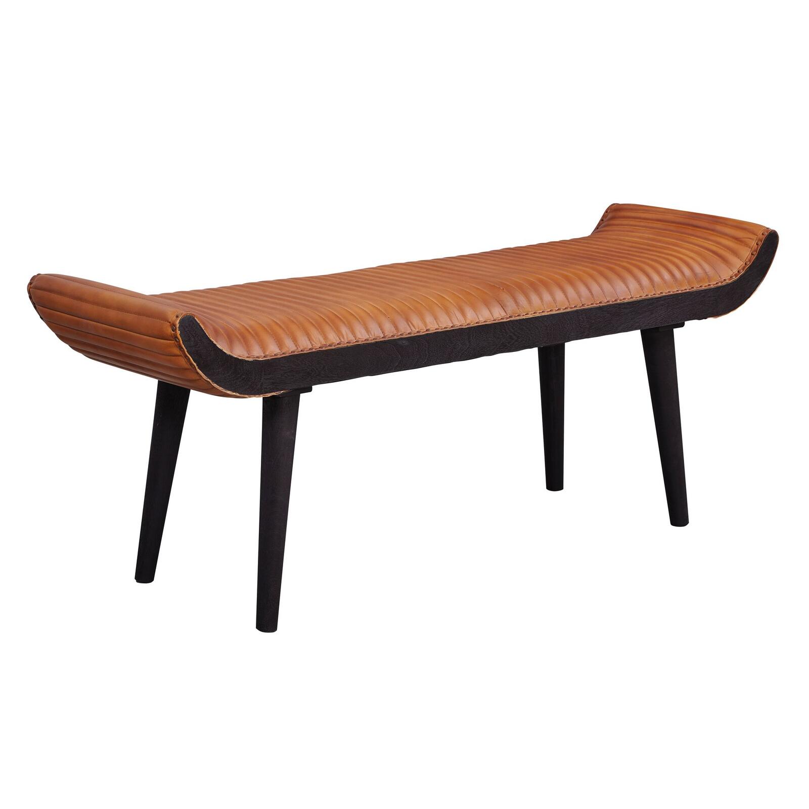 WOHNLING WL6.014 Sitzbank Echtleder / Massivholz 125x51x38 cm Braun