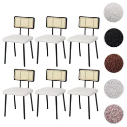 6er-Set Esszimmerstuhl HWC-K88, Lehnstuhl Stuhl, Holz Poly-Rattan Metall Bouclé ~ Stoff/Textil weiß