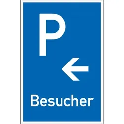 Schild I Parkplatzschild Besucher mit Pfeil links, Aluminium, 400x600mm