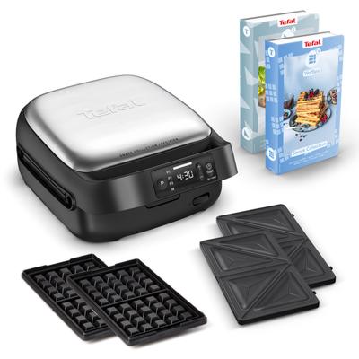 TEFAL 2-in-1-Sandwichmaker "Snack Collection Precision", silber (edelstahl, schwarz), B:23,9cm H:16,6cm T:29,7cm, Sandwichmaker, Sandwiches & Waffeln, 3 Programme, digitaler Bildschirm, Timer