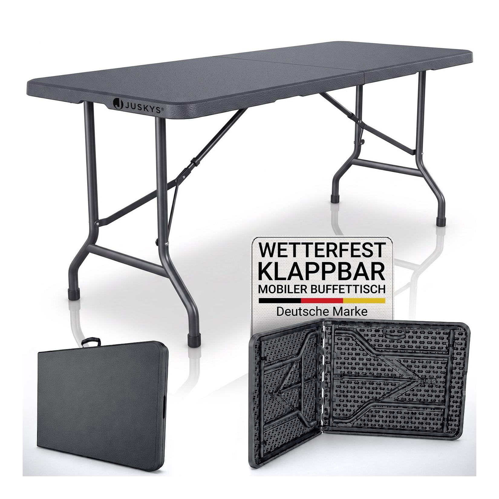 JUSKYS® Klappbarer Gartentisch Easyfold Anthrazit - Klapptisch mit Tragegriff, stabiler multifunktionaler Buffettisch, 180x74x74 cm