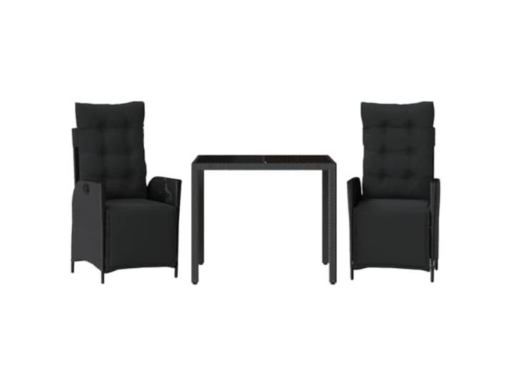 PUGYNBK Esszimmer-Set für den Garten, 3-teilig, synthetisches Rattan, Schwarz