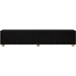 TV-LOWBOARD Schwarz 180cm mit 3D-Bogenrelief 4 Türen & Metallfüßen