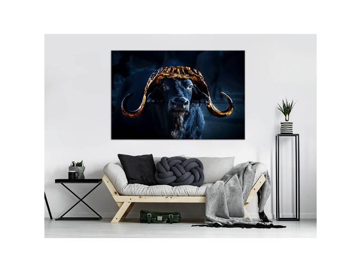 Tableau déco Golden Horns Lin Bleu 120 x 80cm