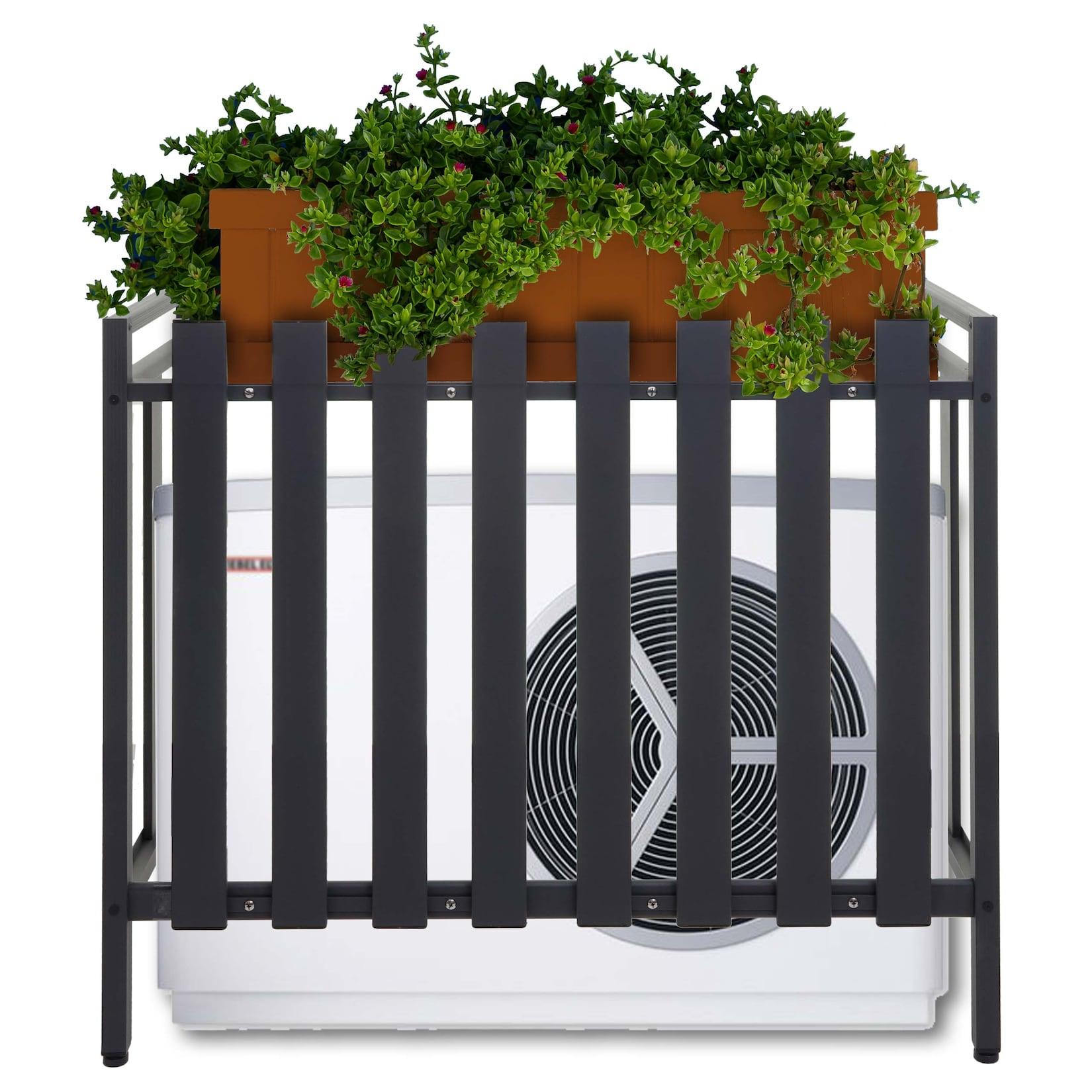 Verkleidung für Klimaanlage/Wärmepumpe MCW-K58, Abdeckung Schutzgitter Pflanzenregal, Metall 80x90x39cm ~ grau