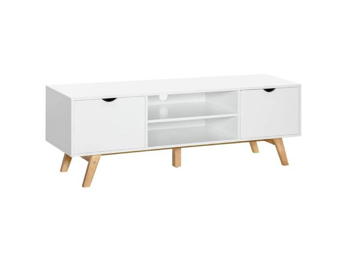Meuble tv - banc télé - HOMCOM - moderne scandinave 2 portes 2 niches rangement salon - bois - 150x39x50cm - blanc