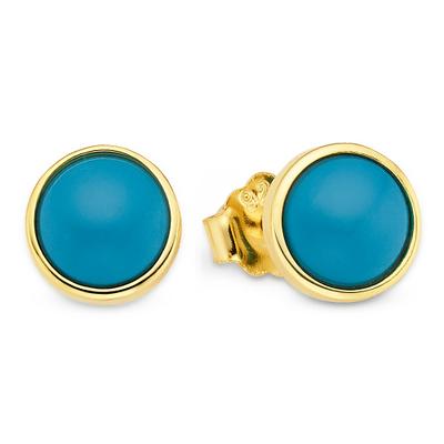 Paar Ohrstecker "Silberohrstecker gelbgoldfarben vergoldet mit Türkis", blau (gelbgoldfarben, blau, blau), ANISTON JEWELRY & WATCHES, Ohrringe, Damen, 7mm, Silber 925 (Sterlingsilber), mit Türkis