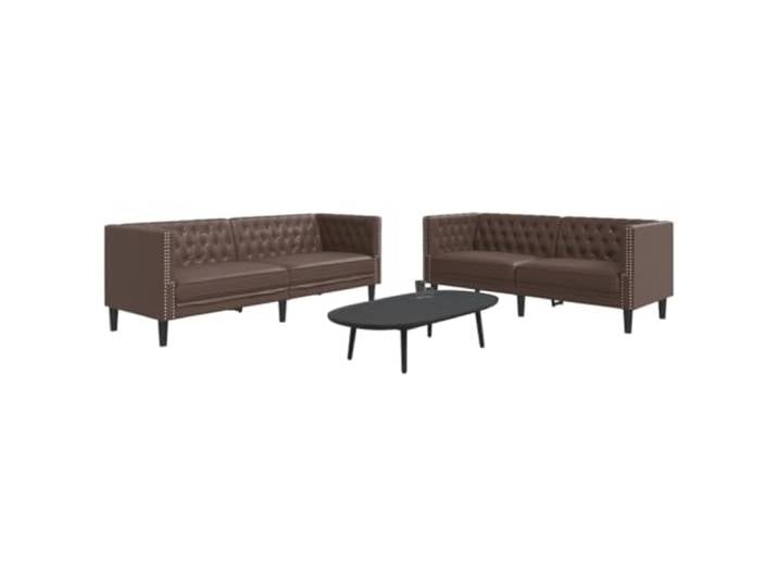 HEFZGDB Chesterfield Sofa Set 2-TLG Braun Kunstleder Polstergarnitur mit Knopftuft und stabilen Beinen, langlebiges pflegeleichtes Sofa für Wohnzimmer, Bequeme Sitzfläche