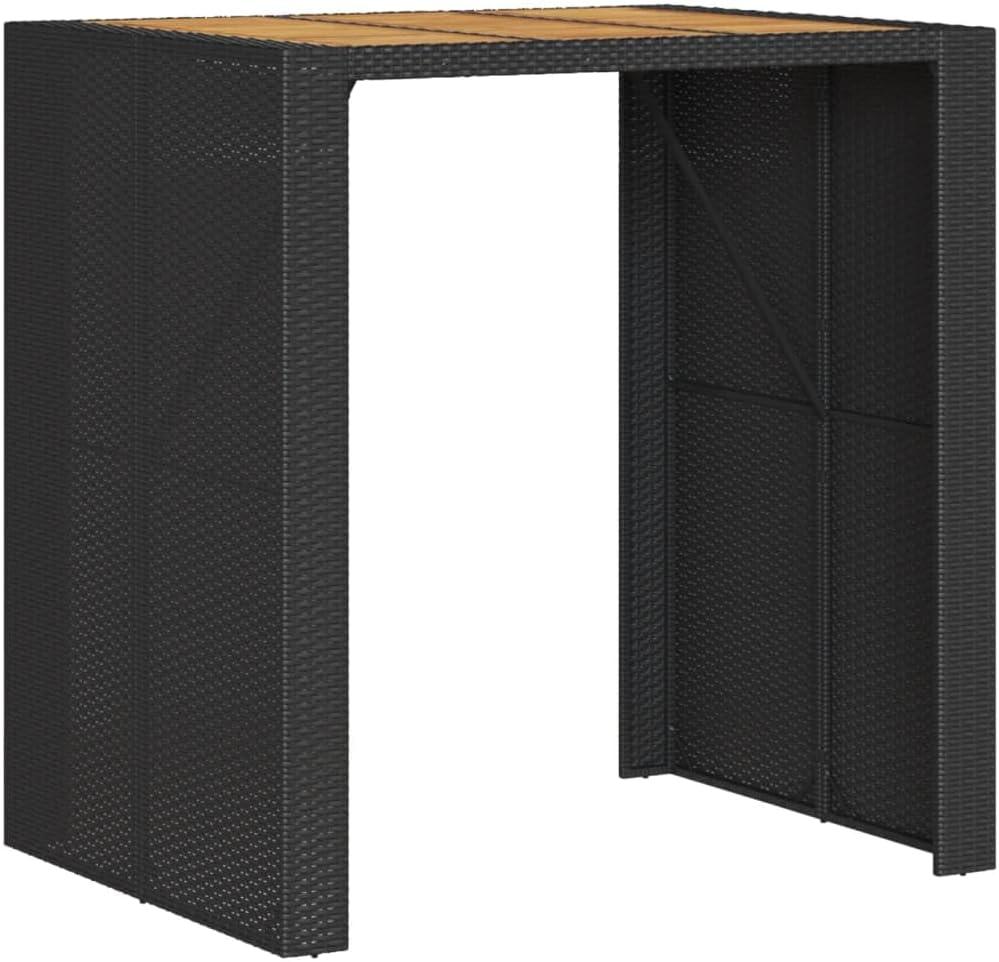 Schwarzer Garten-Bartisch aus Polyrattan mit Akazienholzplatte 105x80x110 cm