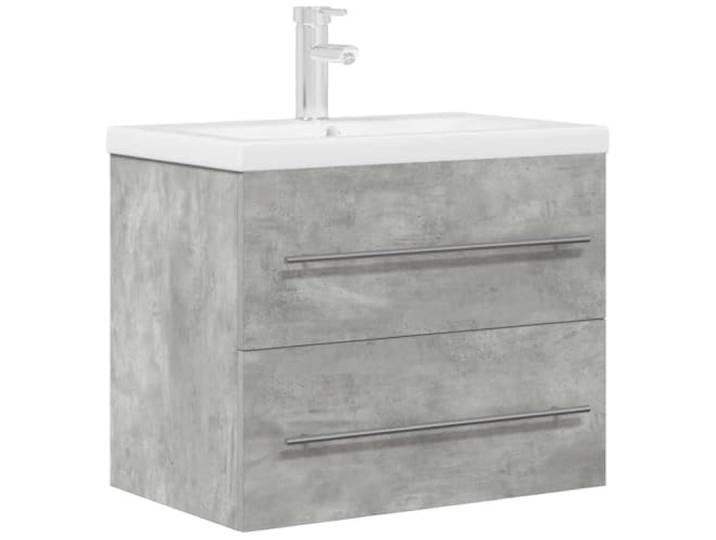 POUFGDR Badezimmermöbel-Set, 2-teilig, Betongrau Holzwerkstoff, Keramikspüle, Wandaufbewahrung, Toilettenartikel, Shampoo, Seifen, Zahnpasta