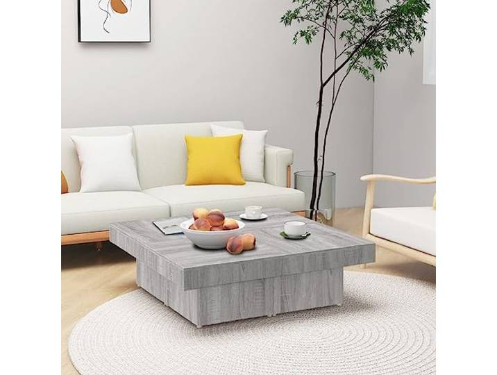 HEFZGDB Grauer Couchtisch Sonoma 90x90x28 cm Holzwerkstoff mit zerlegbarer Tischplatte in 4 Teilen, robuster Wohnzimmertisch mit glatter Oberfläche, feuchtigkeitsbeständig