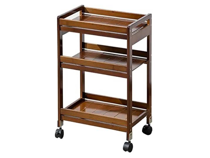 Regal, 3-stöckiger Holzwagen Räder Bar Bad Waschküche Aufbewahrung(/Brown)