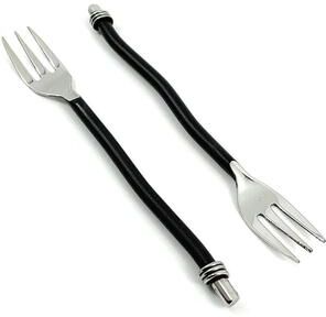 Vibhsa Artisan Salad Forks, Twisted Black Handle, Silver Finish, Set of 6
