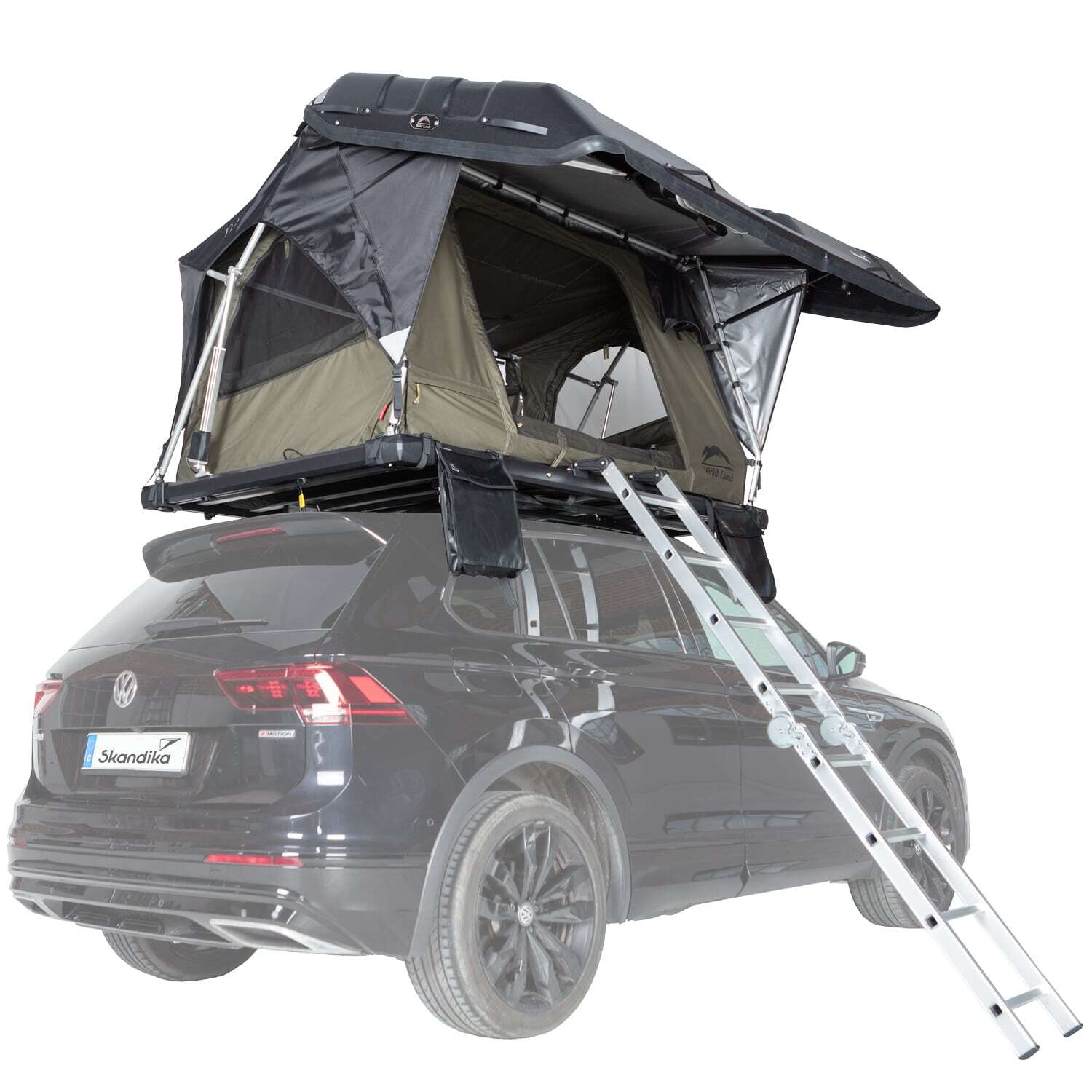 Skandika Dachzelt Auto Wildland | Autodachzelt Hartschale für 2 Personen I Moskitonetz, wasserdicht, LED-Leiste