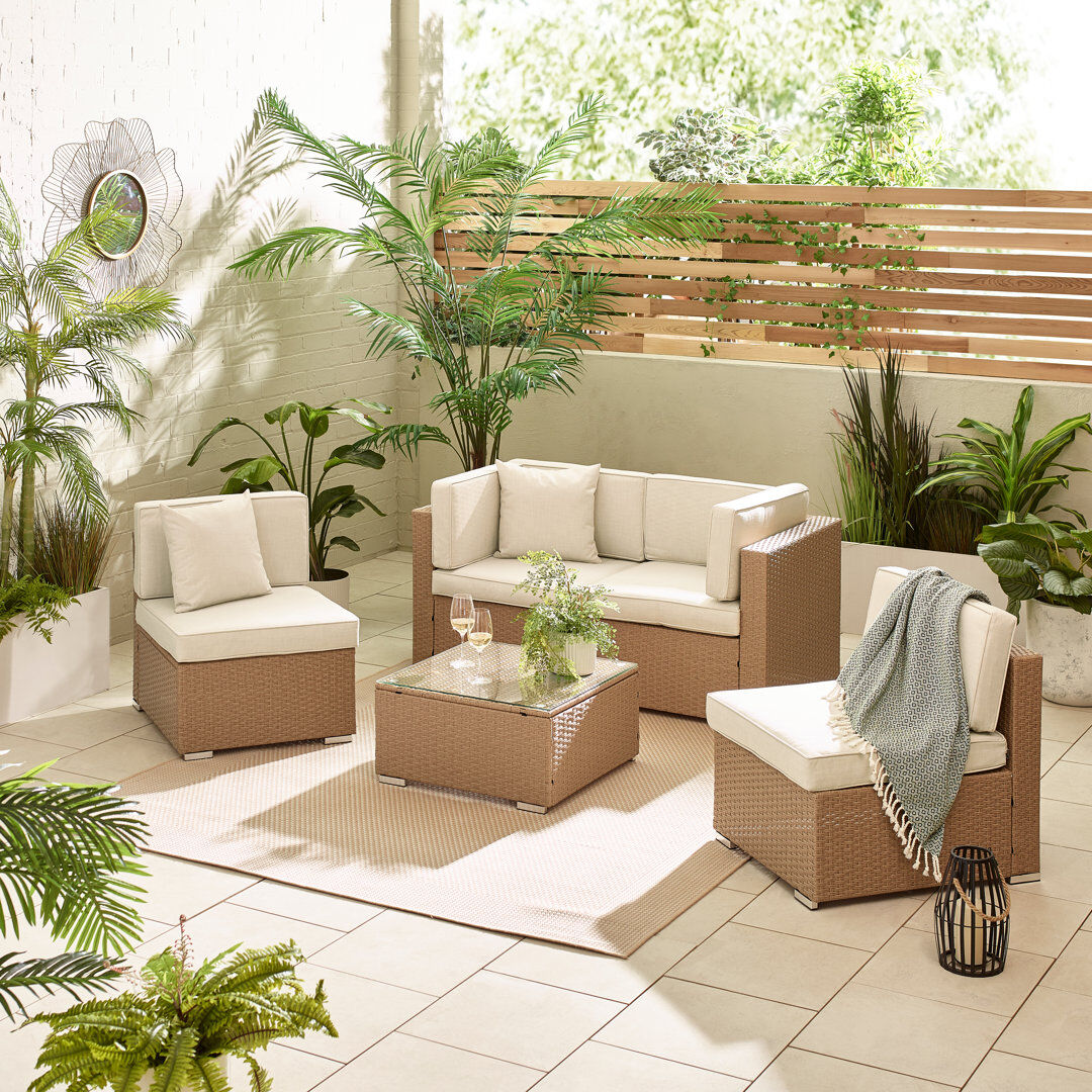 Sol 27 Outdoor Miacomet Modular PE Rattan Garden Sofa Set and Table for Modern Gardens and Patios (Cover Included) Natural Cushion/Beige Frame 4