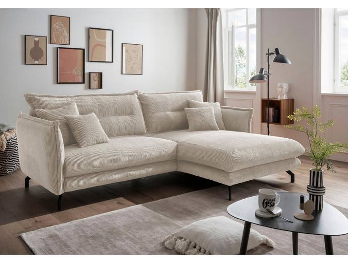 Home affaire Ecksofa Lava verst. Armlehnen, Breite 255cm, aktuelles Design: Kissen Optik, zwei verschiedene Fußfarben wählbar