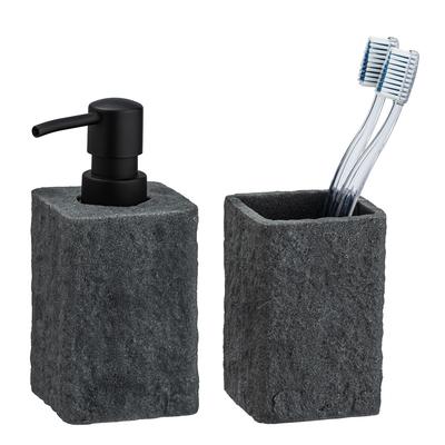 WENKO Seifenspender und Zahnputzbecher Mod. Villata, Grau, 2-teiliges Set