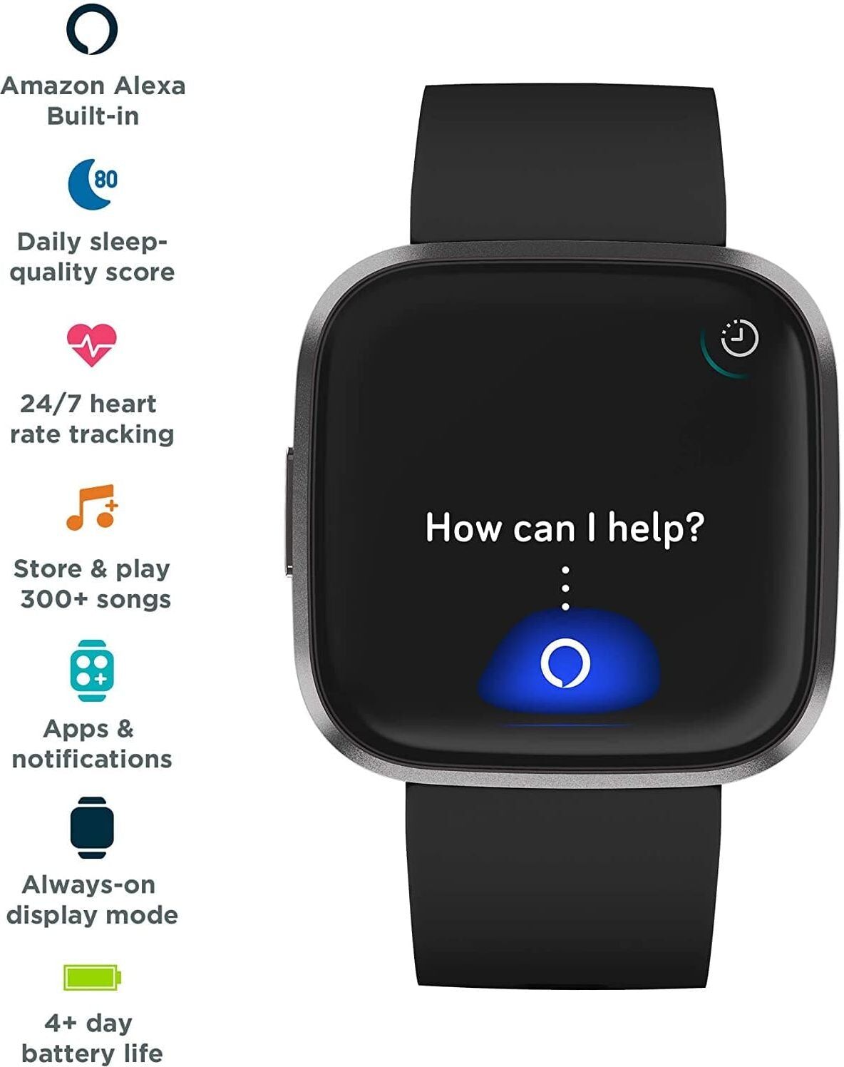 Fitbit Versa 2 Smart Watch - Carbon Alu / Black Band