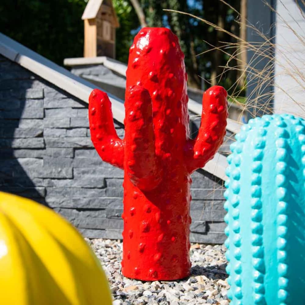 Wanda Collection Sculpture jardin moderne cactus 50cm rouge Rouge 30x50x30cm