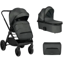 Kikkaboo Kinderwagen Tiffany 2 in 1 Babywanne, Sportsitz, Wickeltasche, PU-Räder grau/schwarz